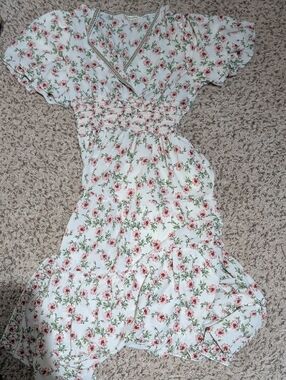 Max Studio Cream Maxi Dress with Pink Floral Print